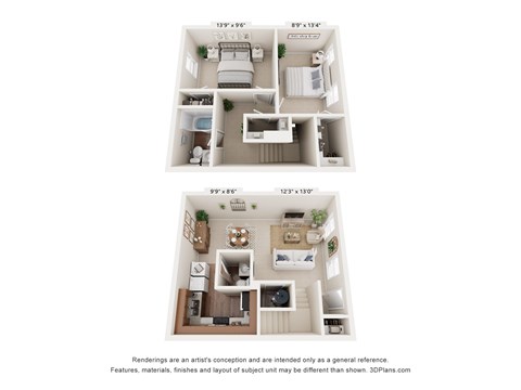 Floor plan for 2 beds, 1.5 baths, 950 sqft